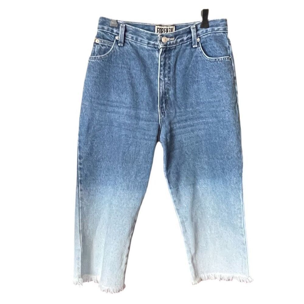 Vintage Forenza size 10 high waisted denim bleached fringe capris.
